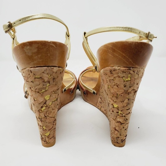 Jessica Simpson Cork  Foil Leather Straps Wooden Retro Wedges Sz 9B - Picture 3 of 10
